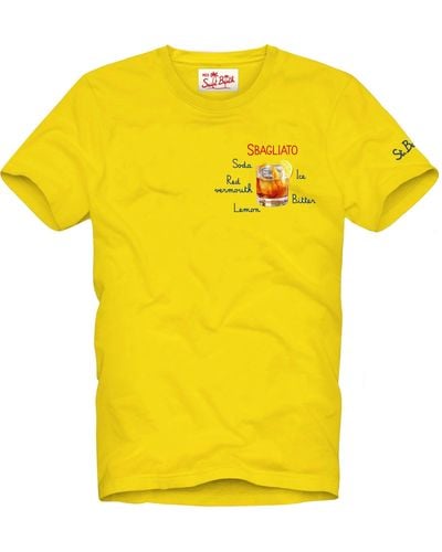 Mc2 Saint Barth Cotton T-Shirt With Sbagliato Glass Print - Yellow