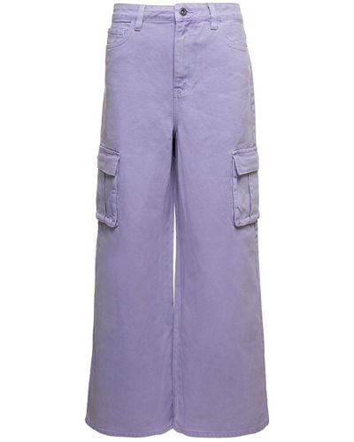 Self-Portrait Liliac Cargo Wide-Leg Jeans With Logo Patch - Purple