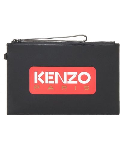 KENZO Logo Large Leather Clutch Bag - Red