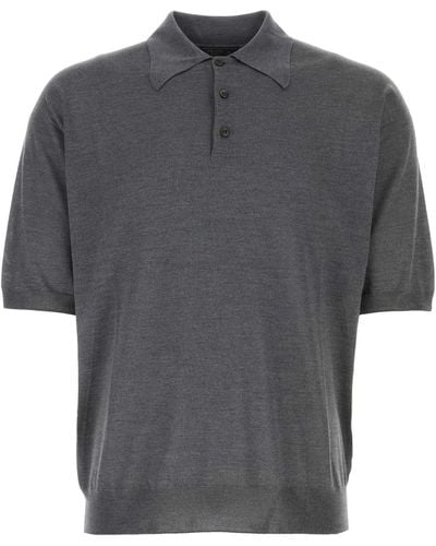 Prada Dark Silk Polo Shirt - Gray