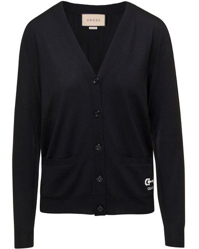 Gucci Gg Intarsia Knit Cardigan - Black