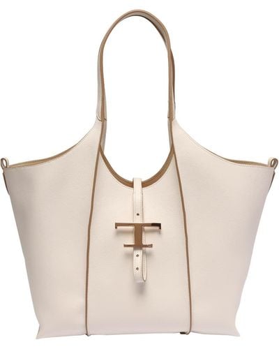 Tod's T Timeless Small Tote Bag - Natural