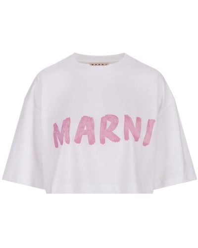Marni Crop T-Shirt With Brushed Logo - Pink