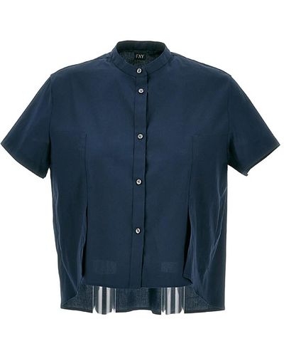Fay Cotton Shirt With Mandarin Collar - Blue
