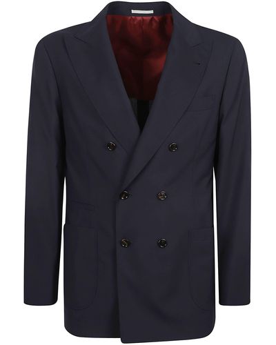 Brunello Cucinelli Double-Breasted Fitted Blazer - Blue