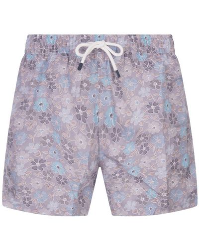 Fedeli Swim Shorts With Multicoloured Flower Pattern - Blue