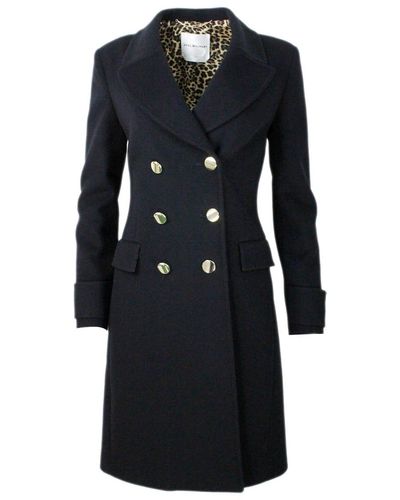 Anna Molinari Double-breasted Coat In Soft Wool And Cashmere Cloth With Golden Buttons - Black