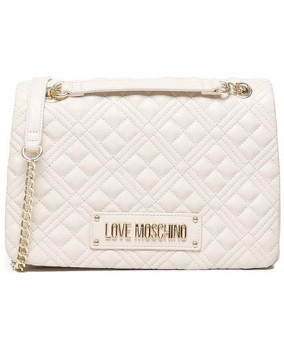 Love Moschino Quilted Bag With Logo Plaque - White