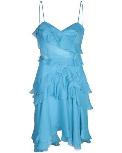 Ermanno Scervino Silk Mini Dress With Ruffles - Blue