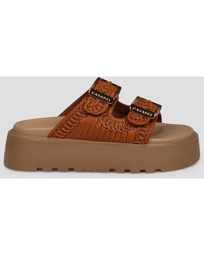 Casadei Birky Ale Slides Sandals - Brown