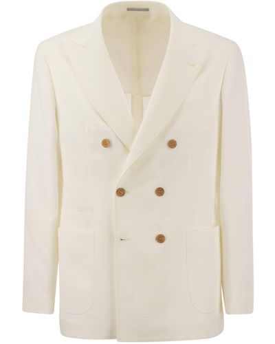 Brunello Cucinelli Twisted Linen Deconstructed Jacket With Patch Pockets - Natural