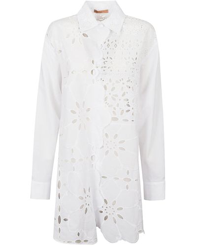 Ermanno Scervino Floral Perforated Oversized Shirt - White