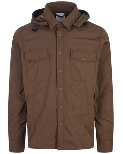 Aspesi Hooded Shirt Jacket - Brown