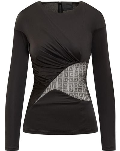 Givenchy Draped Jersey And Lace Top 4g - Black