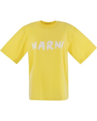 Marni T-shirt With Maxi Logo Print - Yellow