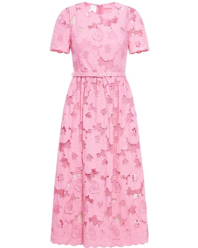 Self-Portrait Cotton Lace Midi Dress - Pink