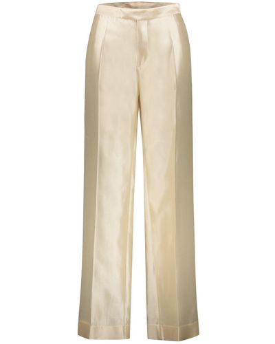 Maison Margiela Pleated Trausers In Mikado Silk Clothing - Natural