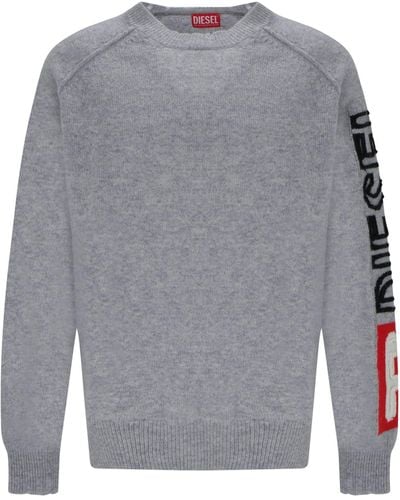 DIESEL Wool Sweater With Cut-up Logo - Gray