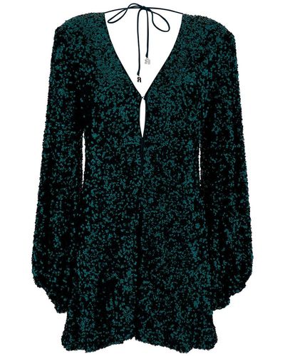 ROTATE BIRGER CHRISTENSEN Mini Dress With V Neckline And All-Over Paillettes - Green