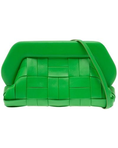 THEMOIRÈ Bios Green Weaved Clutch Bag In Vegan Leather