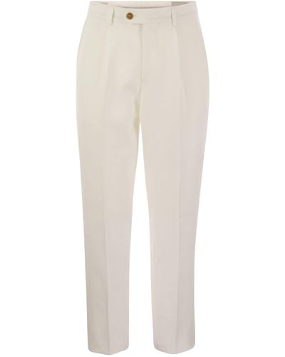 Brunello Cucinelli Leisure Fit Linen Pants With Darts - White