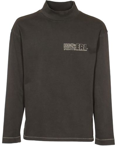ERL High-Neck Chest Logo Ribbed Sweatshirt - Black