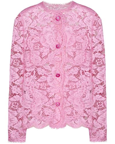 Dolce & Gabbana Lace Cotton-blend Single-breasted Blazer - Pink