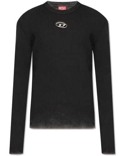DIESEL Oval D Cut-Out Ribbed Top - Black