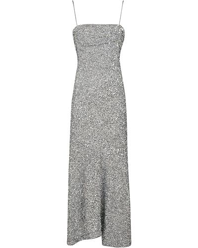 Ganni All-Over Metallic Embellished Dress - Gray