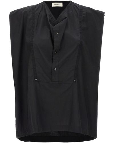 Lemaire Cap Sleeve Top With Snaps Shirt, Blouse - Black