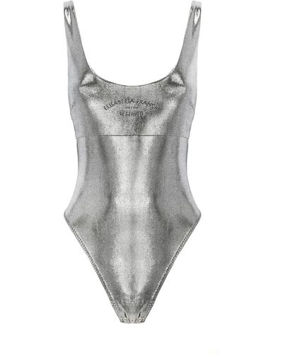Elisabetta Franchi Metallic Jersey Bodysuit With Logo - Grey