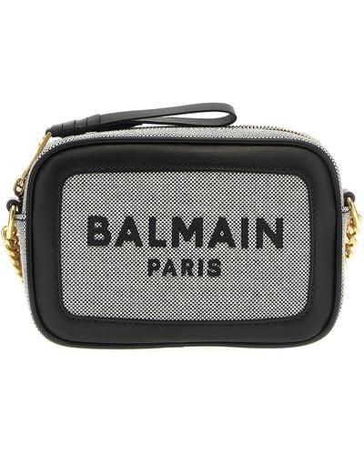 Balmain B-army Camera Bag Case In Canvas Color White/black - Gray
