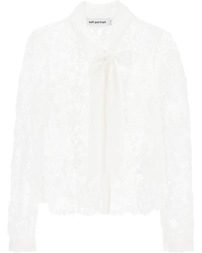 Self-Portrait Self Portrait Floral Lace Shirt With Lavallière Tie - White