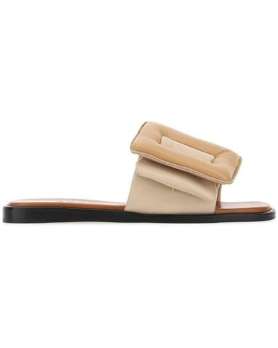 Boyy Two-Tone Leather Puffy Slippers - Natural