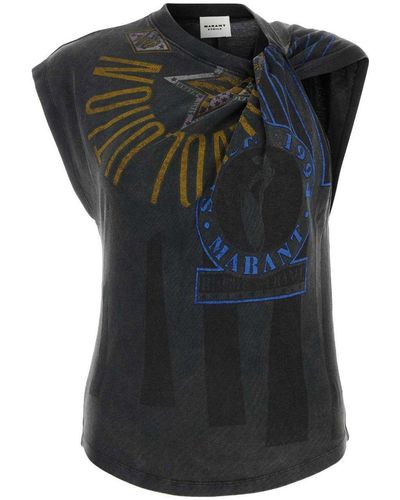 Isabel Marant Graphic Print Knot Detailed T-shirt - Black