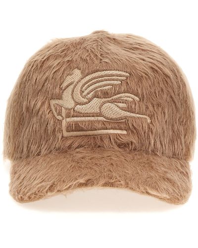 Etro Logo Embroidery Fur Cap Hats - Brown