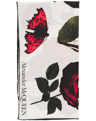 Alexander McQueen Scarf With Roses Print - Red