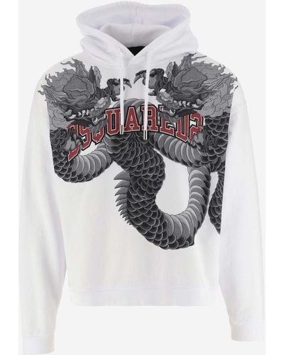 DSquared² Logo Printed Cotton Hoodie - Gray