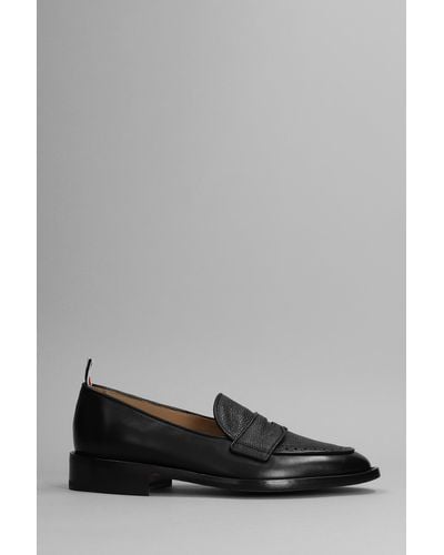 Thom Browne Loafers In Black Leather - Grey