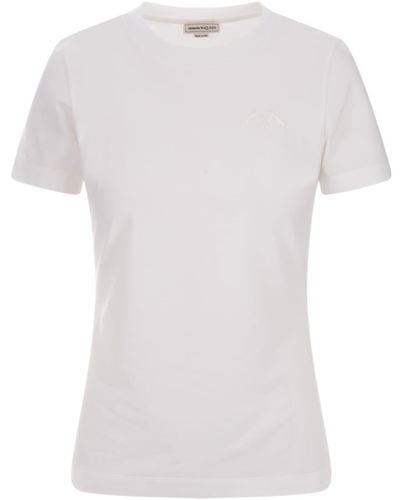 Alexander McQueen Slim Fit T-Shirt With Seal Logo Tonal - White