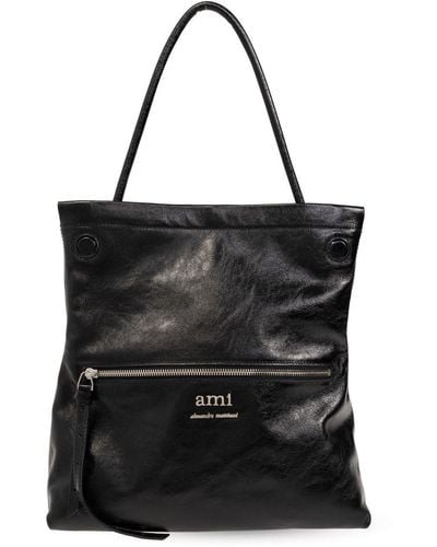 Ami Paris Grocery Logo Plaque Tote Bag - Black