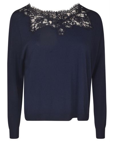 Ermanno Scervino Lace Panelled Ribbed Sweatshirt - Blue