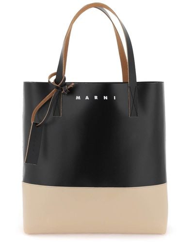 Marni Two-tone Leather Tote Bag - Black