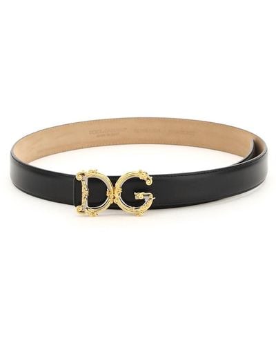 Dolce & Gabbana Leather Belt With Baroque Logo - White