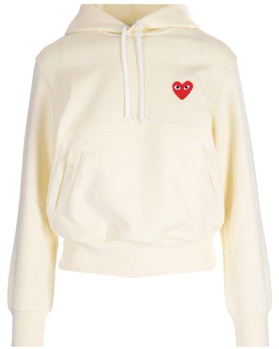 COMME DES GARÇONS PLAY Heart-embroidered Pullover Hoodie - White