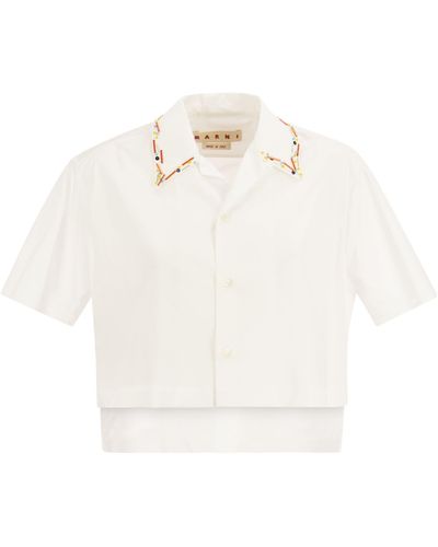 Marni Cropped Poplin Shirt With Embroidery - White