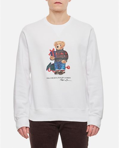 Polo Ralph Lauren Bear-print Crewneck Cotton-blend Sweatshirt - White