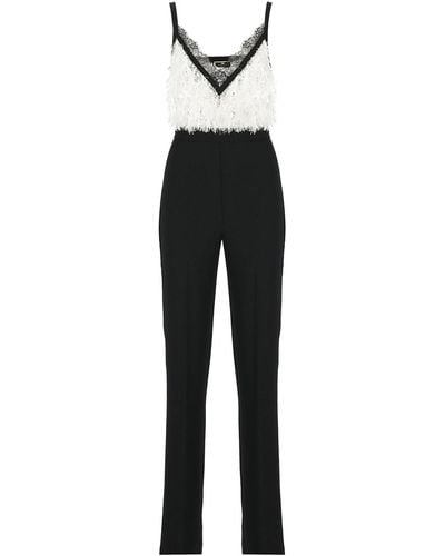 Elisabetta Franchi Crepe Jumpsuit With Embroidered Top - Black