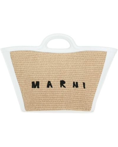 Marni Two-Tone Leather And Raffia Small Tropicalia Summer Handbag - Natural