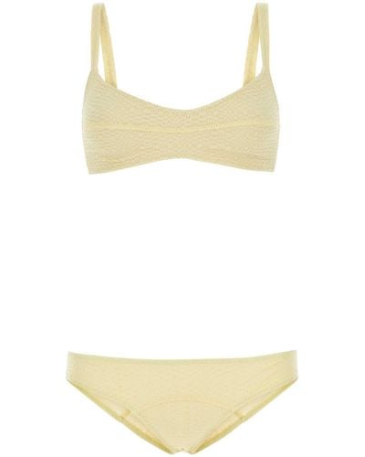 Lisa Marie Fernandez Cream Stretch Seersucker Bikini - Yellow